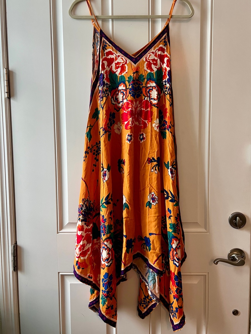 Jealous Tomato Orange Floral Dress with Red and Blue Accents Size Small